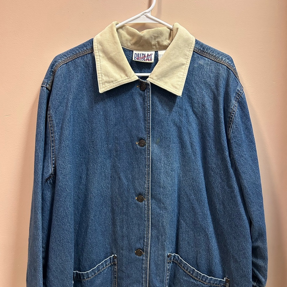 Bill Blass Blue and Cream Jean Jacket Classic Style
